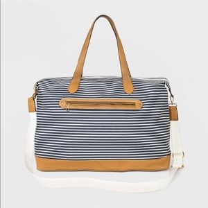 Striped Canvas Weekender Bag- Navy/White